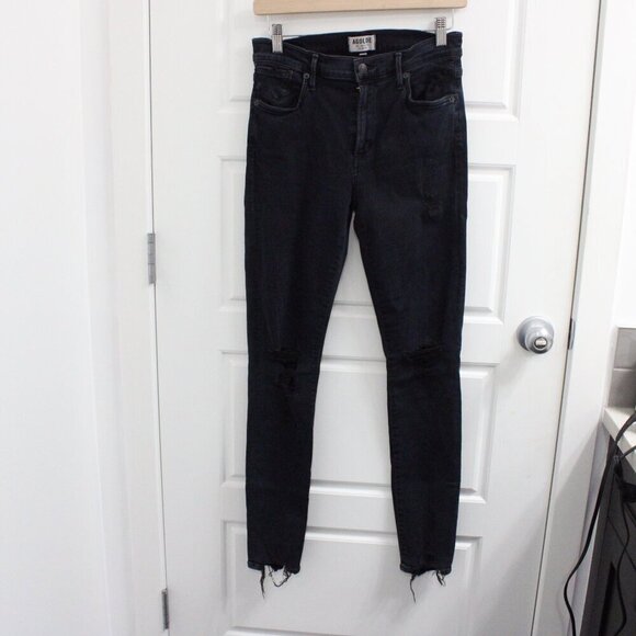 Agolde Black Distressed Skinny Jeans Size 28 Raw Edge Hem - Picture 2 of 4